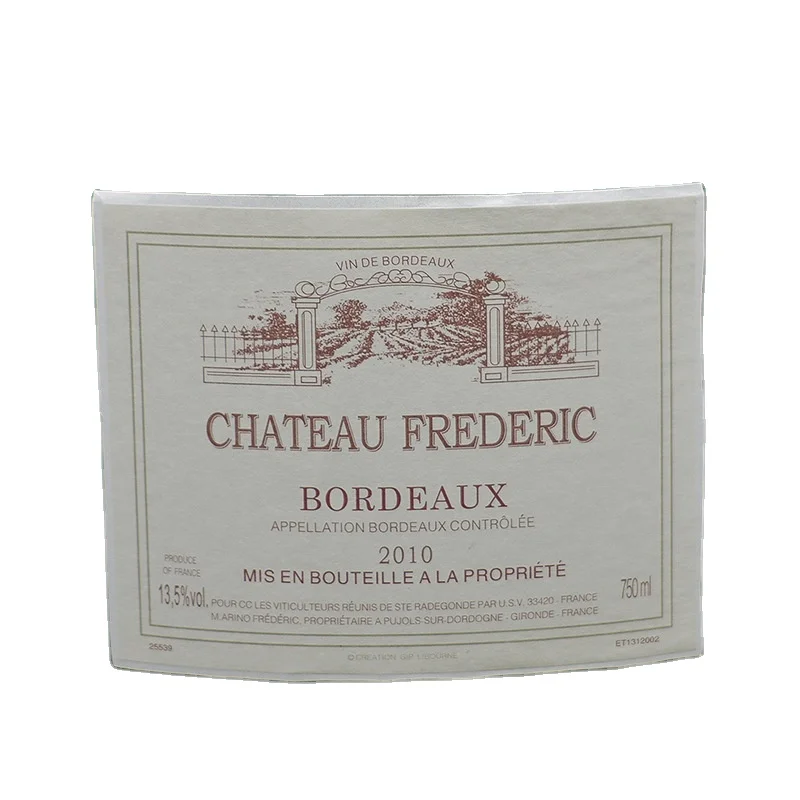 Wine Bottles Labels Sticker Printing Free Design Custom Adhesive Paper Red Beverage Datang Labeling Plastic Bag and Carton