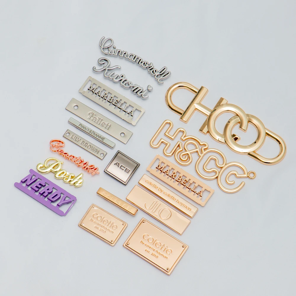 Fashion Handbag Hardware Metal Letters Bag Logo Plates Logo Design Metal Letter Tag Custom Letter Metal Logo Labels for Handbags