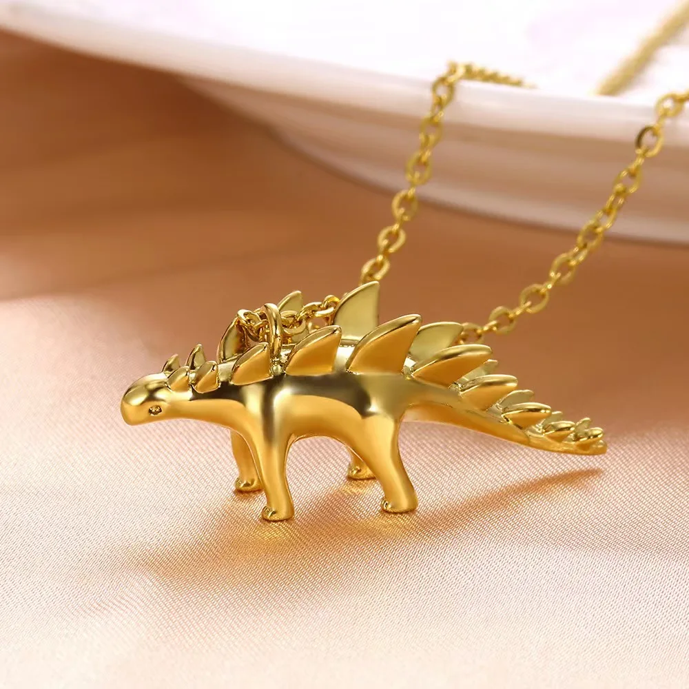Creative Personality Stainless Steel 3D Dinosaur Pendant Necklace Jewelry Factory Wholesale Dinosaur Series Necklace for Women