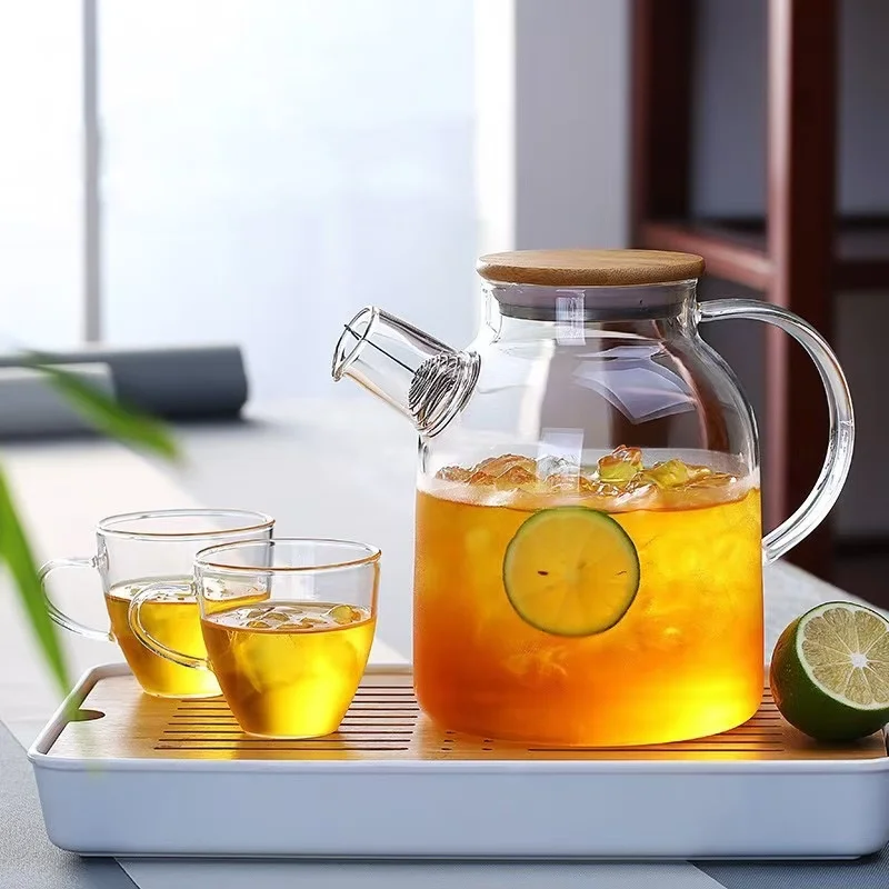 M Hot sale large capacity lemon tea teapot high borosilicate glass drinking kettle with bamboo lid