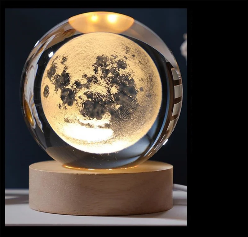 Wholesale Galaxy Cloud Luminous Crystal Ball Night Light Ornaments Wood Base 3D Crystal Ball Table Lamp