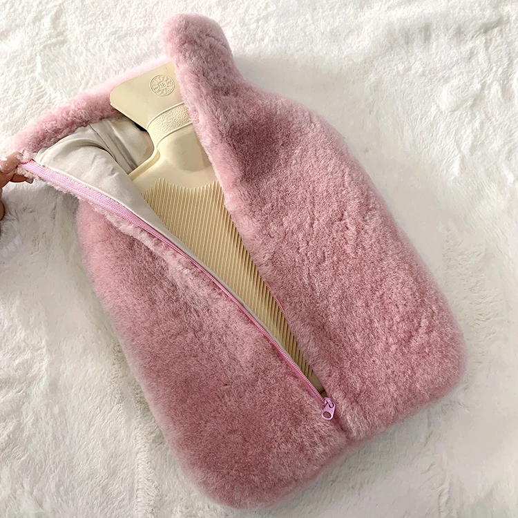 Comfort 2 Liter Hot Water Bottle with Cozy Fluffy Cover Premium Sheepskin Bag Large 2L US