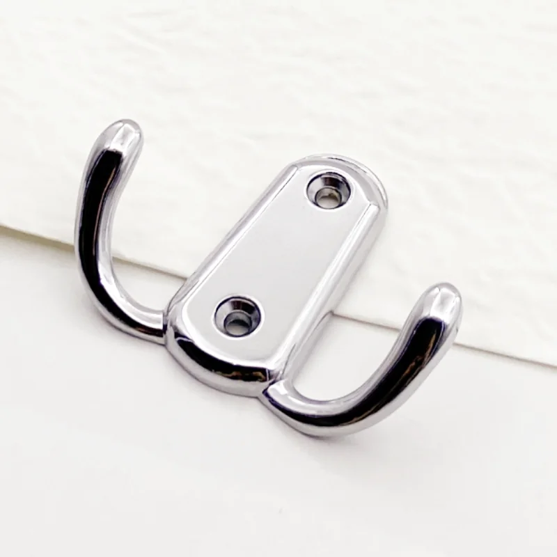 Modern Silver Double Coat Hooks Small Metal Cabinet Wardrobe Clothes Hook Wall Mount Furniture Hardware
