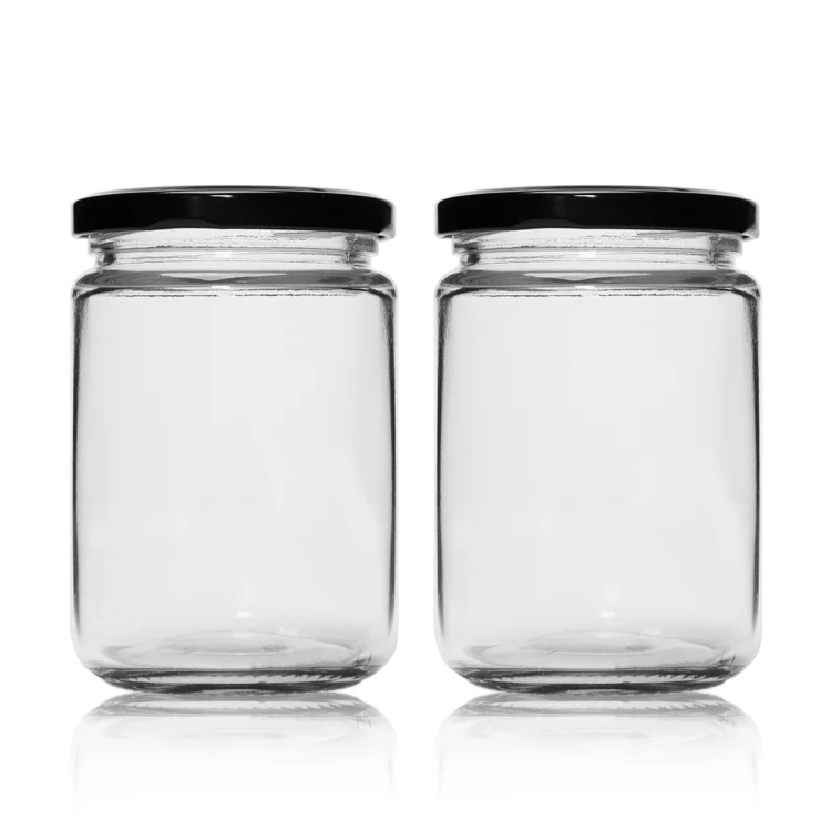 Food Grade 12oz 350ml Clear Round Glass Honey Candy Pickles Jars with Metal Lids