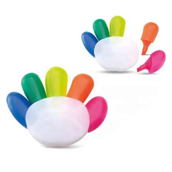 BECOL Hot Selling Interesting 5 in 1 Mini Highlighter Markers Creative Hand Shape Colorful Highlighter Pens for Kids