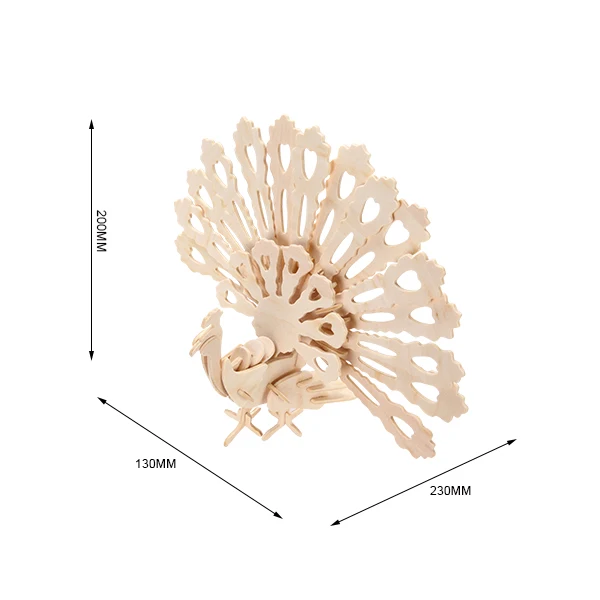 Educational Toy laser cut wood crafts supply Wooden Peacock shapes unfinished toy 3D wooden Puzzle for Promotion Craft Kit