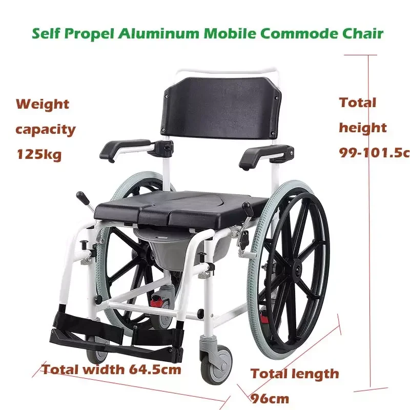 Hospital Durable Aluminum Mobile Commode Wheelchair With wheels Toilet Chair