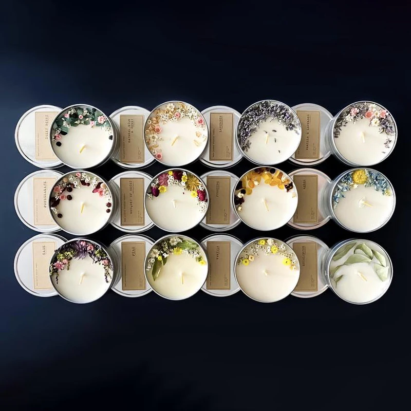 
Luxury Home Decoration Scented Soy Wax Candle Infused Crystal Stone Gemstones and Dry Flowers 