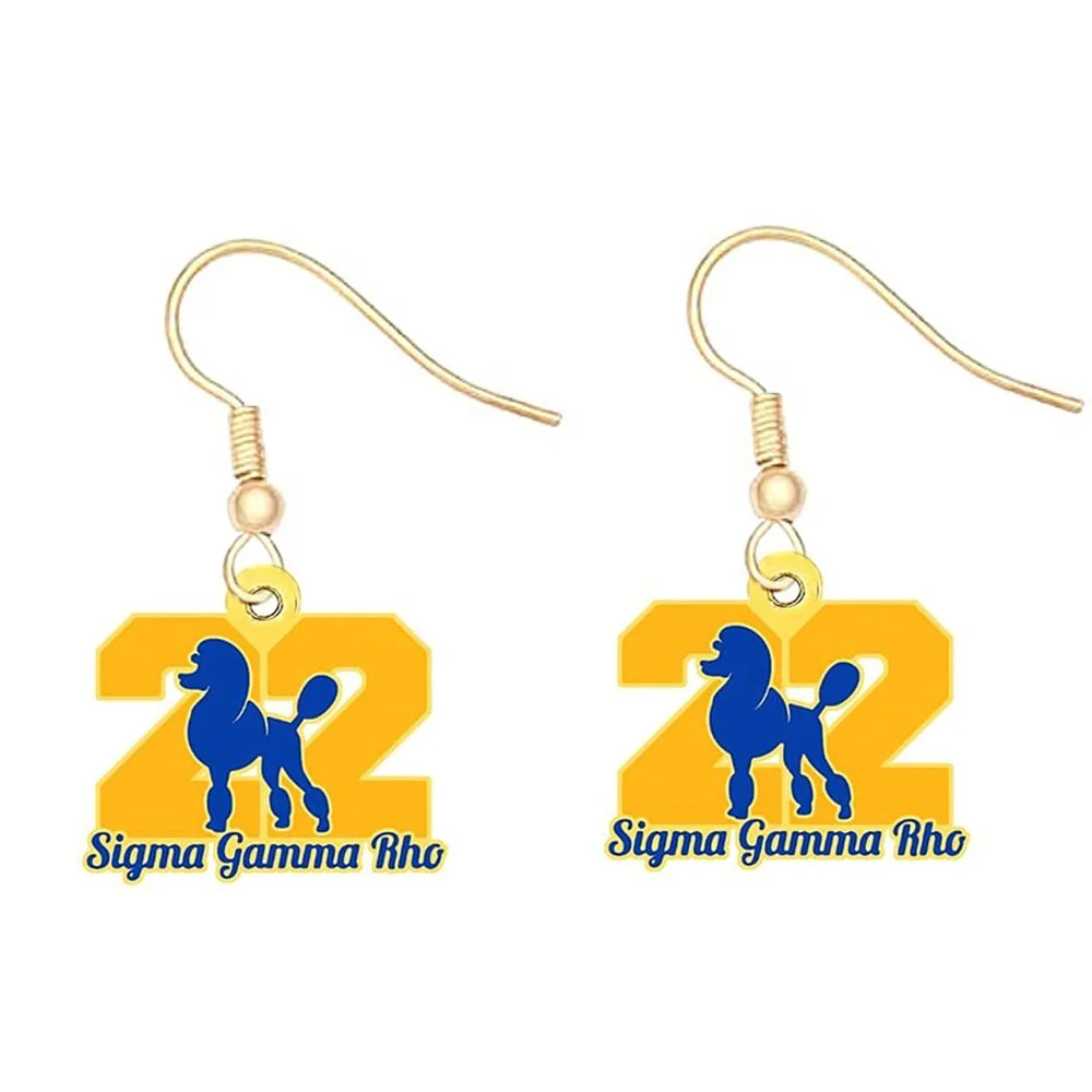 Custom greek letter blue yellow enamel number 22 sigma gamma rho sorority poodle charms jewelry earrings