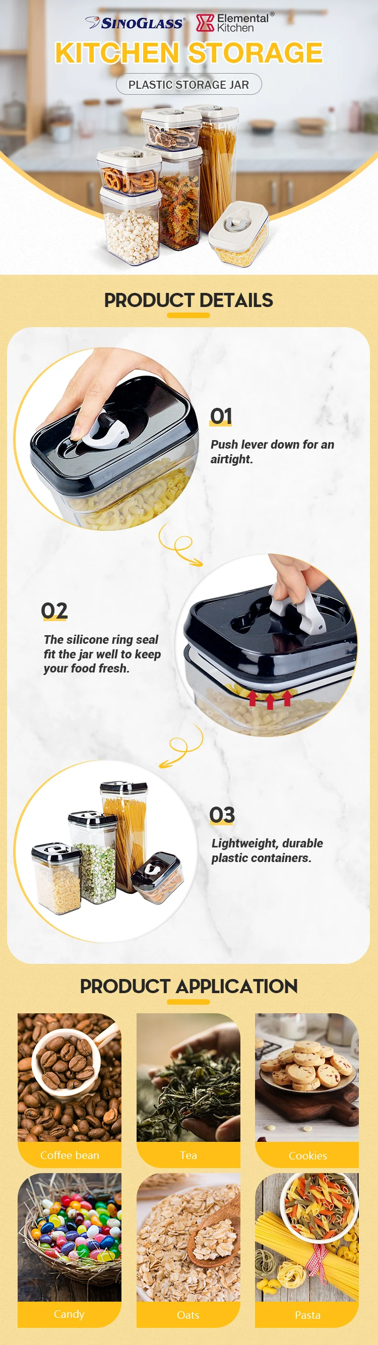 4 Pcs Storage Jar Set kitchen multifunctional plastic sealed stackable storage dispenser airtight container cans jar