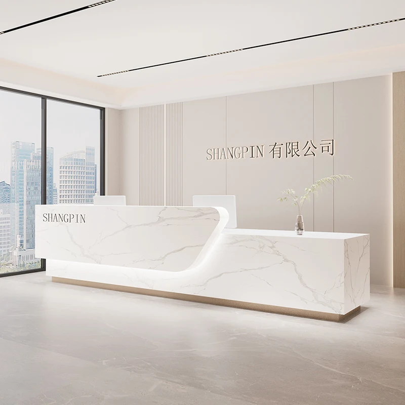 Welcome Office Furniture Counter Design Industrial Front Desk Receptionist Reception Table For Hotel Building