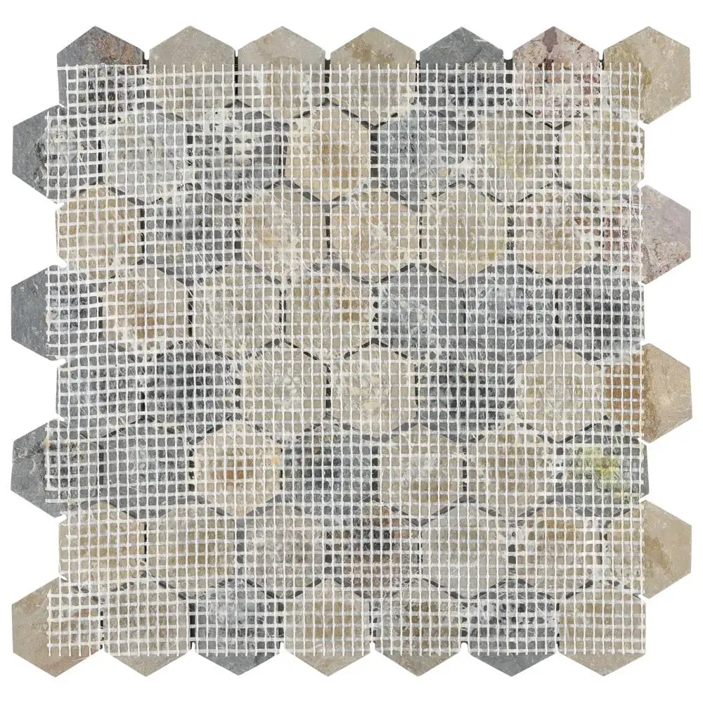 12x12 inch exterior wall covering black for hexagonal rock natural mosaic stone