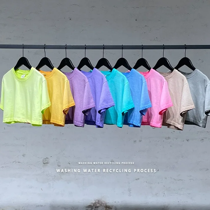 Summer Gradient Washed Girls Short Sleeve T-shirt Jazz Dance Sweet Cool Sexy Hot Girl Fashion Crop Top