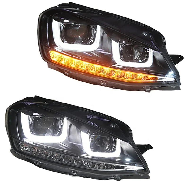 U-образные светодиодные фары с биксеноновым HID-проектором для golf 7 2013-2015, светодиодные фары ДХО для VOLKSWAGEN Golf mk 7