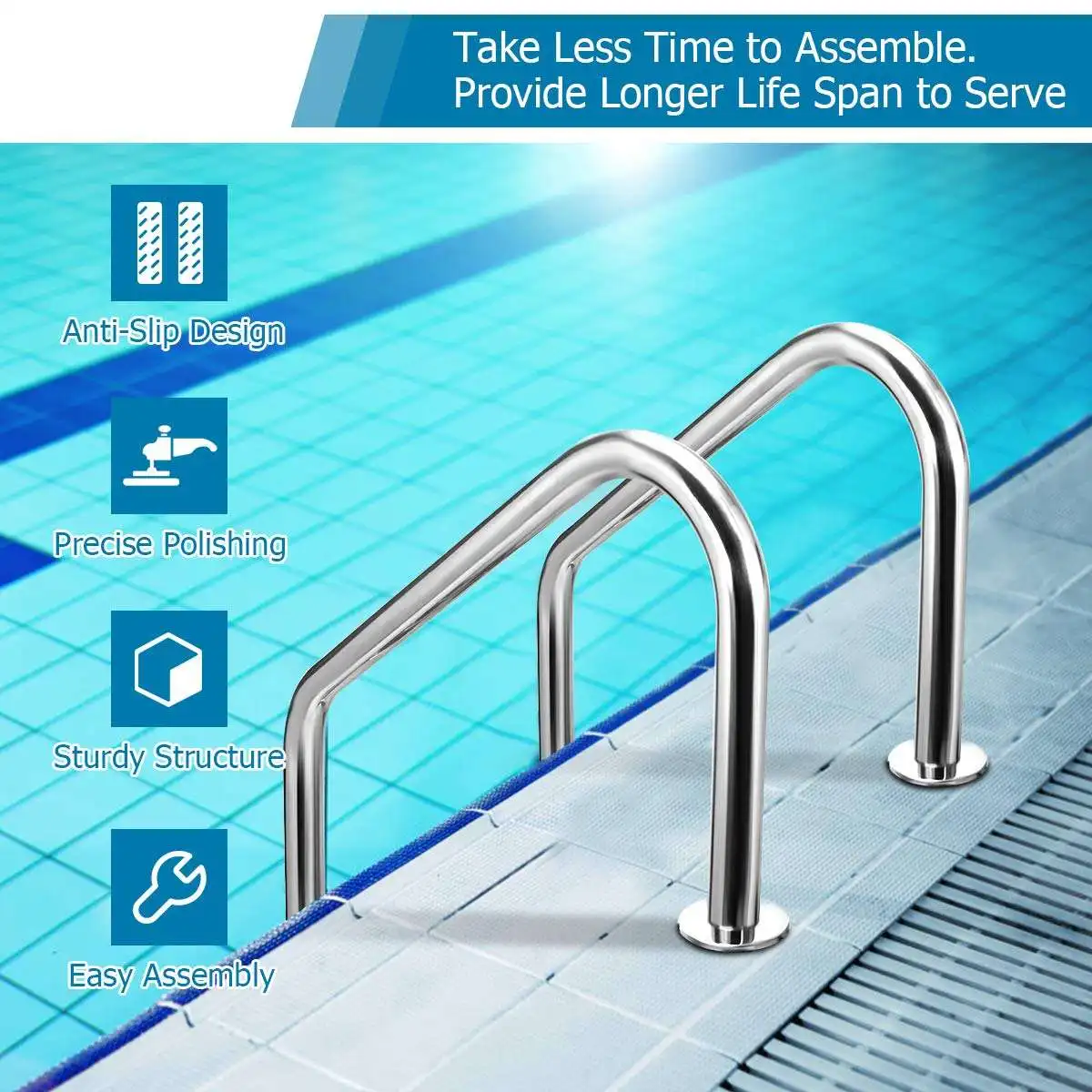 Swimming pool frame metal ladder stainless steel stairs portable ladders 3 steps with barrier a frame galvanized steel