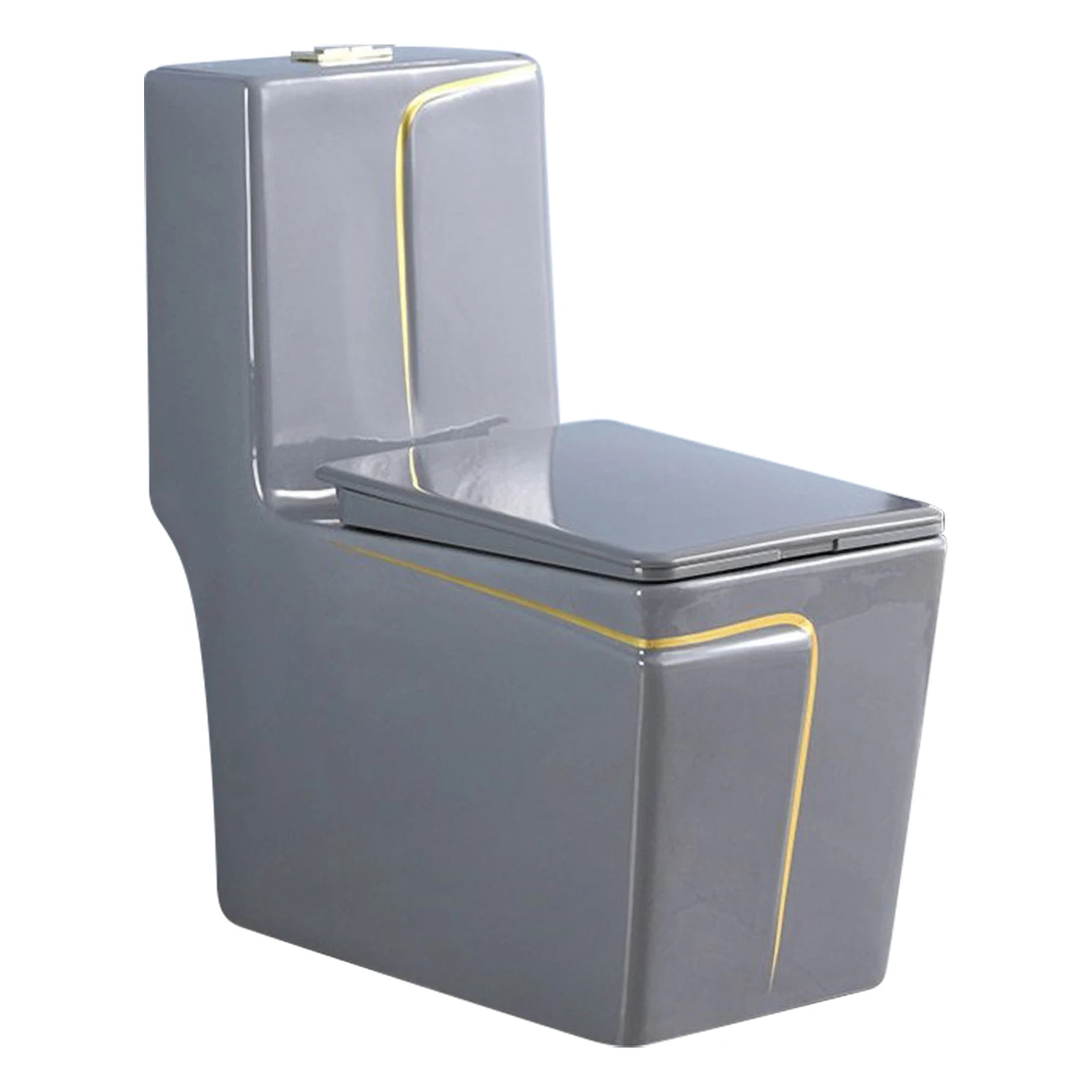 Modern Hot Sale Hotel Bathroom Freestanding Ceramic White Black Blue Gray Toilet with Gold Trim Floor Mounted One Piece Toilet