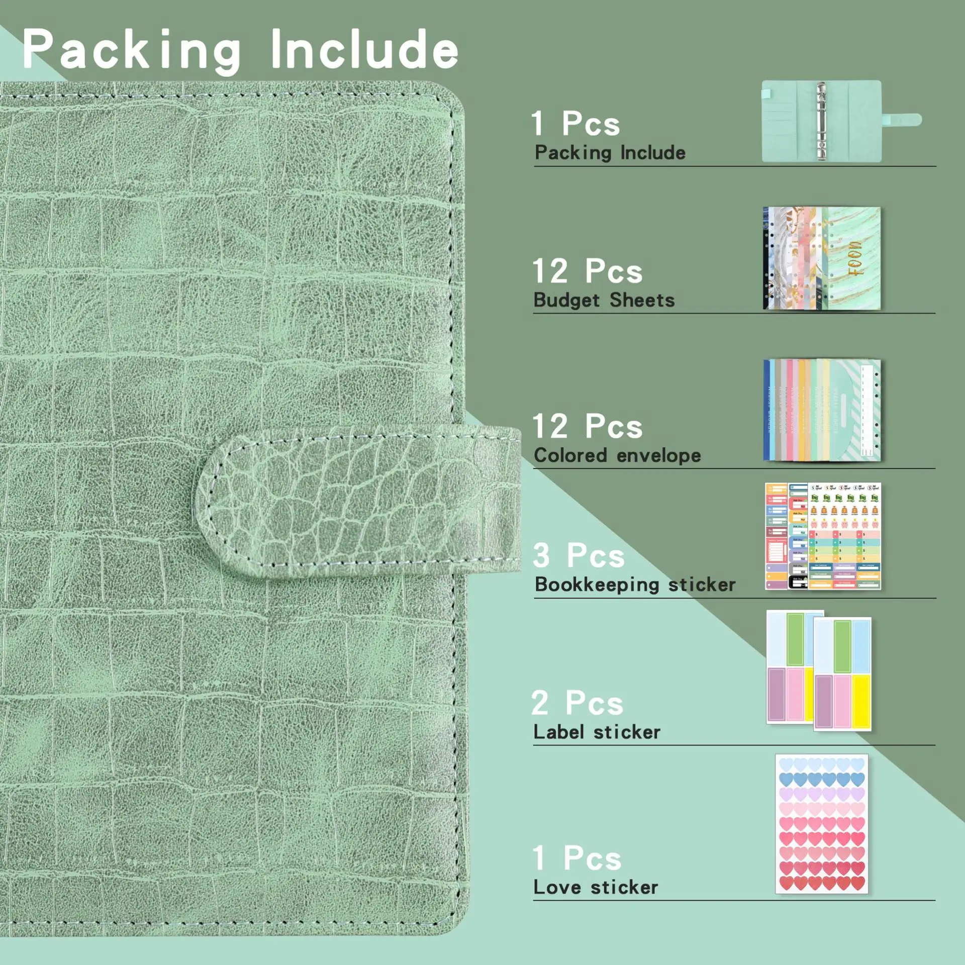 Crocodile pattern 6ring binder bundle with cash envelopes a6 pu leather for organizer budgeting budget binders saving challenges