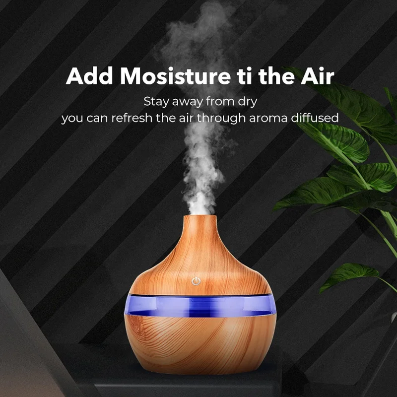 300ML USB Air Humidifier Electric Aroma Diffuser Mist Wood Grain Oil Aromatherapy Mini Have 7 LED Light For Car Home Office