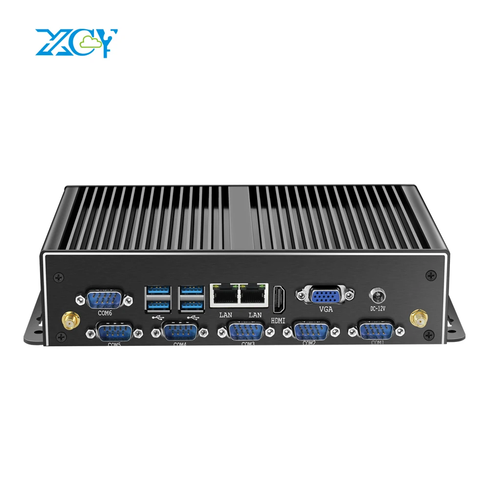 XCY промышленный компьютер J1900 четырехъядерный 2 ethernet 6 RS232 встроенный ПК безвентиляторный