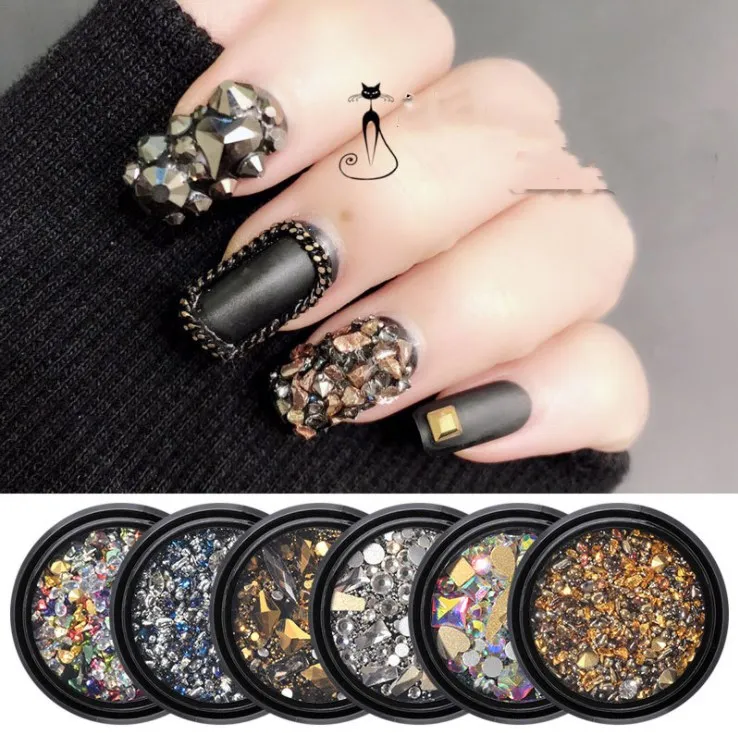 Wholesale Factory Outlet New Fashion Jewelry Bling Mixed Flat Rhinestone Nail Art Decoration