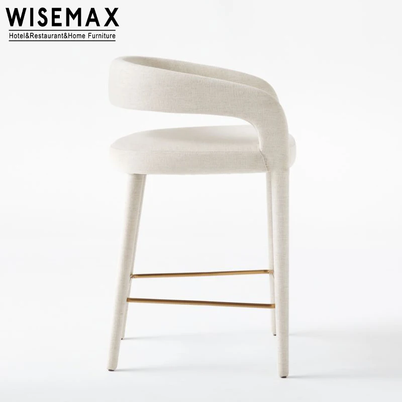 WISEMAX FURNITURE Luxury Hotel furniture solid wood frame linen fabric bar chair white high bar stool for hotel project