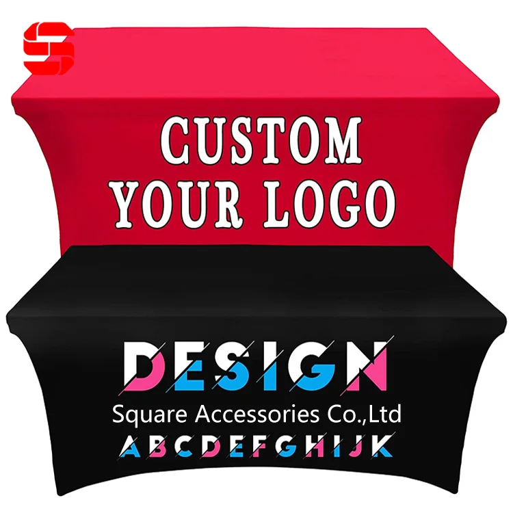 4ft 6ft 8ft 10ft Stretchy Table Cloth Trade Show Custom Throw Table Cover Sublimation Logo Printed Advertise Fitted Table Cloth