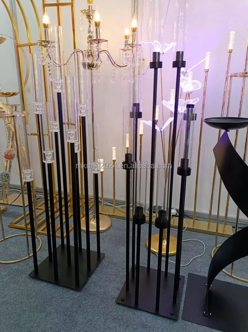 Tall Black Candle Holder Stand Wedding Props Road Lead European 9 Arms Candlestick for Wedding Hotel Home Decoration