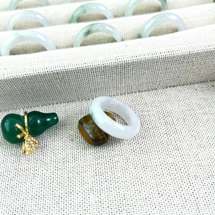 2024 New Minimalist White Green Jade Vintage Unisex Natural Gemstone Mixed Size Running Smooth Ring for Men Women