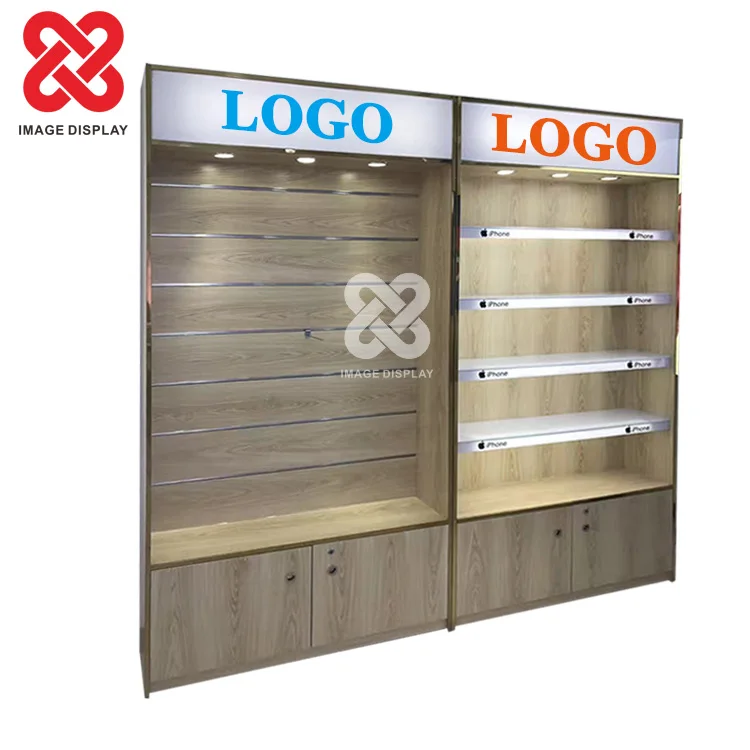 Supermarket shelves metal Product Display Stands Racks Smart Mobile Cellphone Accessories Wooden Shelf