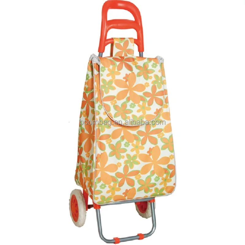 2 Wheeled Lightweight Floral Printed Reusable Folding Shopping Trolley Luggage Cart Grocery Bag