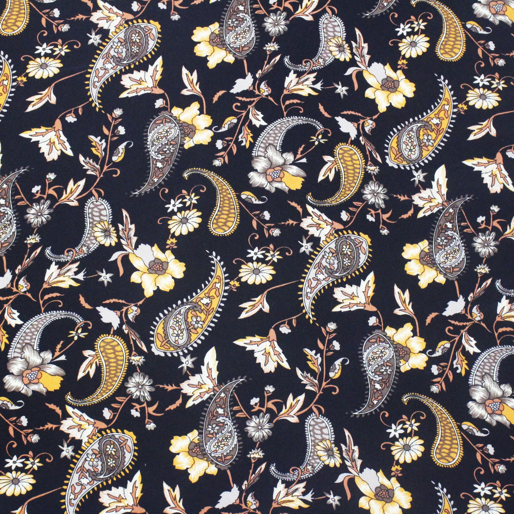 Poplin Spun Polyester Printed Fabric Black New Design Cashew Nut Pattern Boho Fabric For Clothes