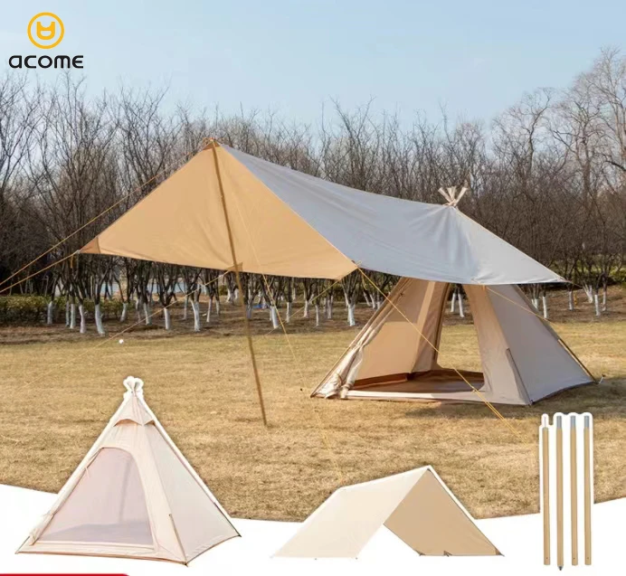 Acome  Outdoor kids Family Cabins Teepee Pyramid Camping Tent With Steel Tube Pipe With Canopy