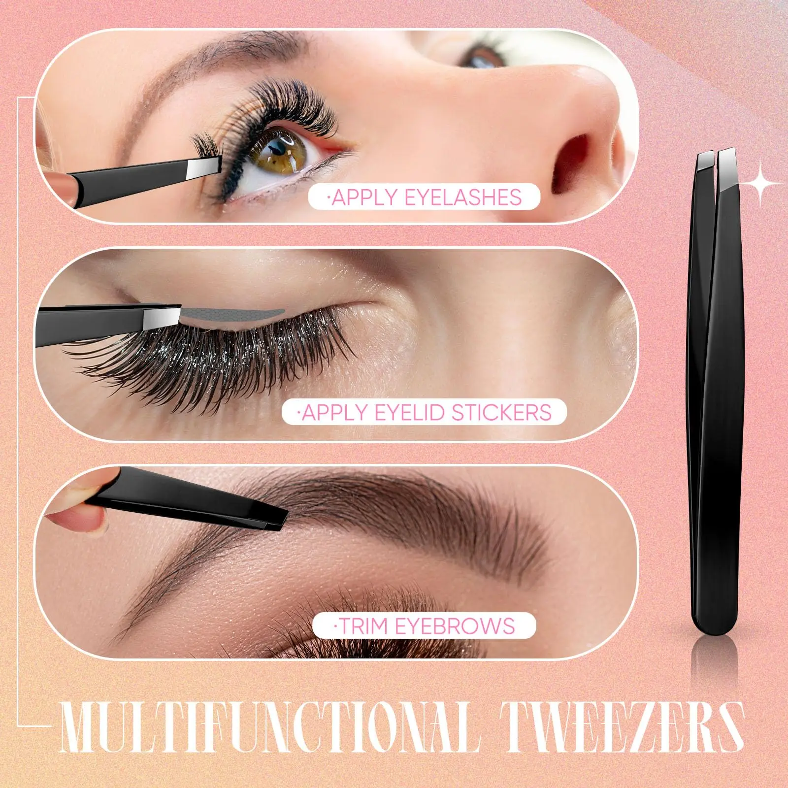 2023 Custom Logo 5 Pcs Black Lash Applicator Tool Set Lash Eyelash tweezers for lash extensions  for DIY Individual  Clusters A