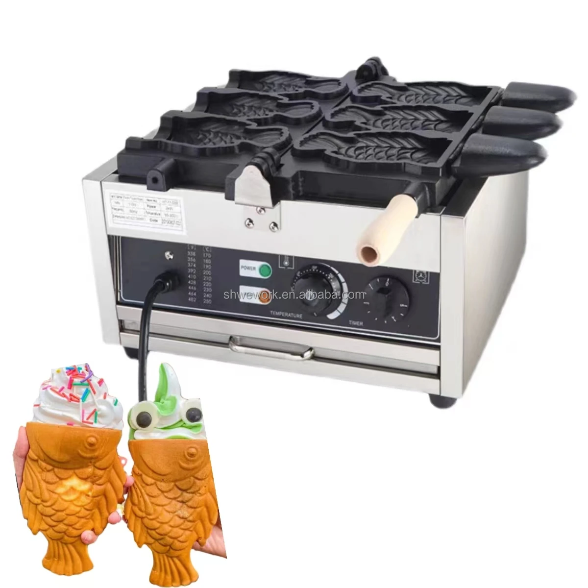 WeWork Commercial Ice Cream Taiyaki Machine Fish Shape Electric Taiyaki Machine Fish Waffle Maker Machine