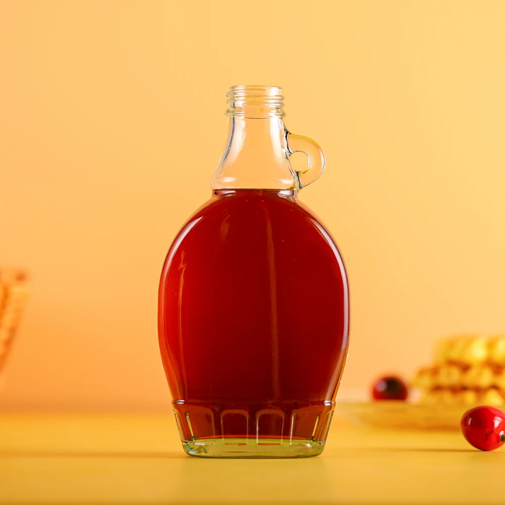 Matte Black Customs 250ml 375ml 500ml Glass Flask Maple Syrup Bottle with Handle for Syrup, Honey, Oil, Sauce