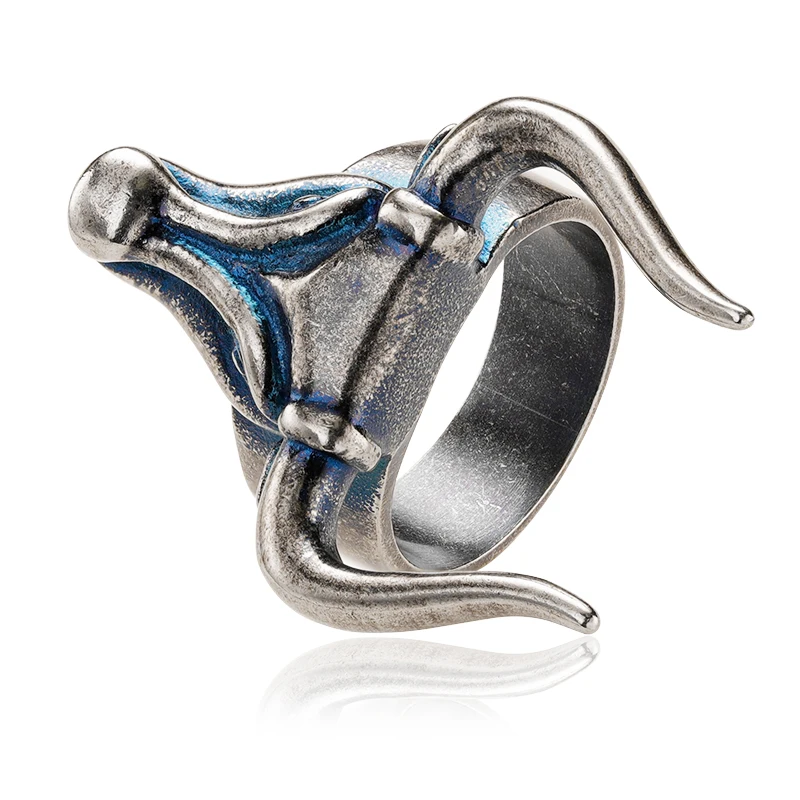 Hot sale Stainless Steel Zodiac Bull Head Ring Vintage Men Jewelry Long-horned bull head Finger Ring