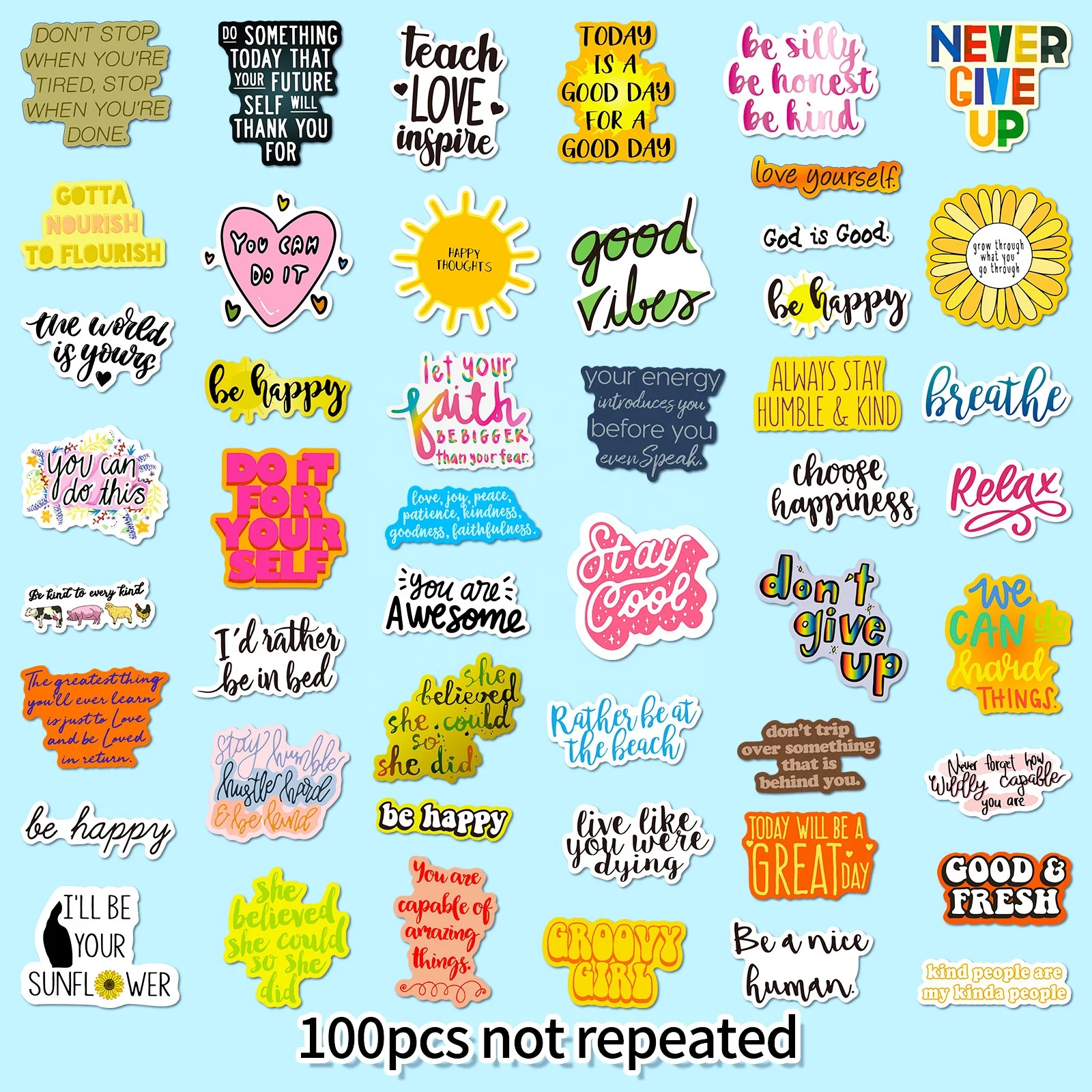 100pcs Inspirational Stickers for Water Bottles Laptop Luggage Waterproof Durable Vinyl Encouragement Stickers for Students