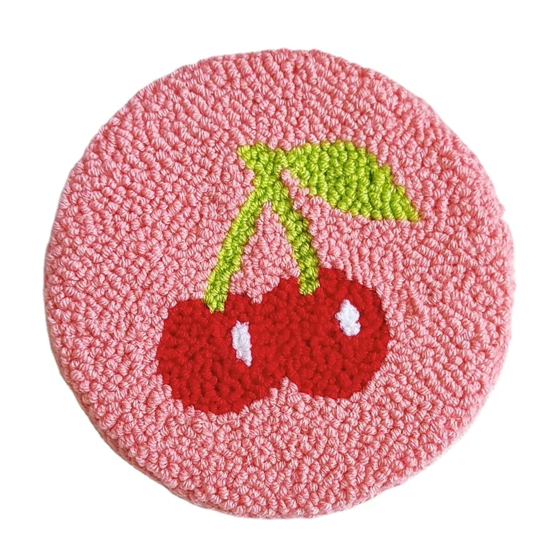 Cute Fruit Shaped Cherry Peach Strawberry Handmade Needlework Coasters for Home Decor
