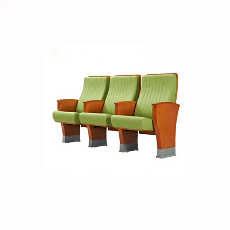 Foshan YAQI classic style comfortable conference hall seat green color wood arm cinema chair YA-805