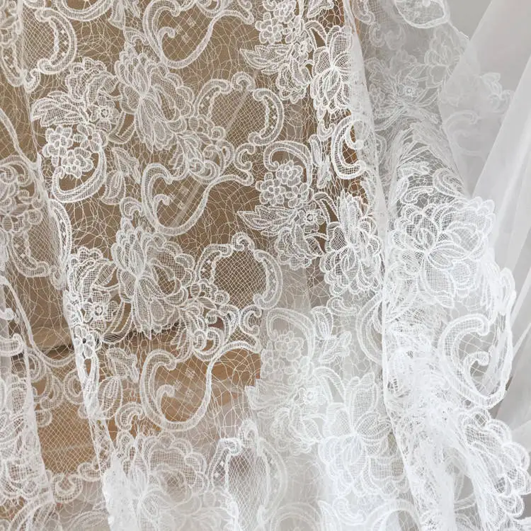 Exquisite wedding dress lace fabric white nylon polyester sewing accessories