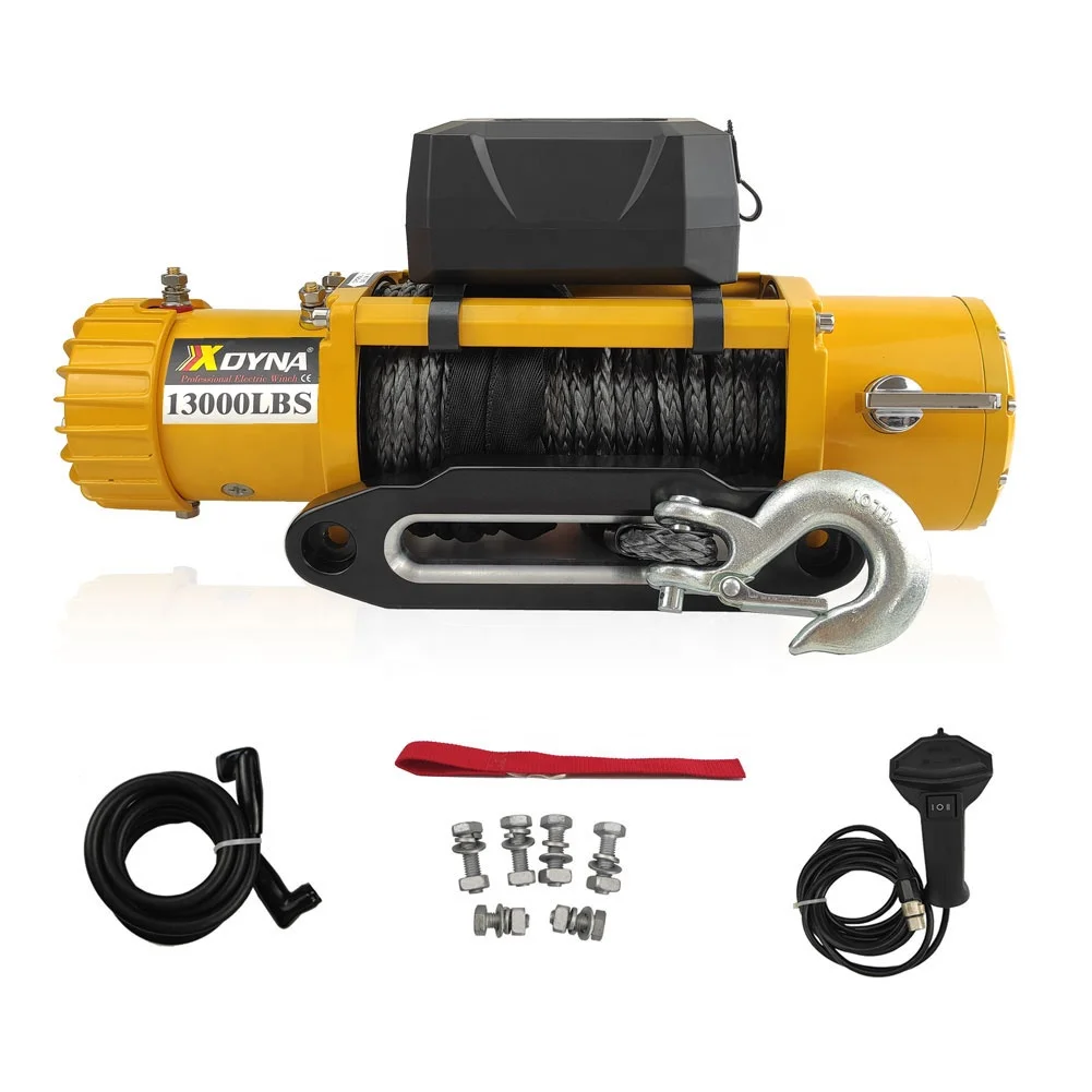 Xdyna 12V yellow electric Winch-13000 lb Load Capacity Electric Winch Kit,Waterproof IP67 Electric Winch with Wireless Remote