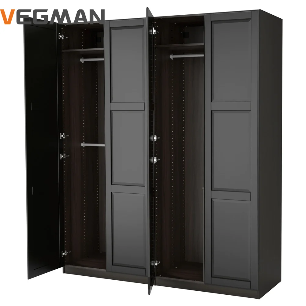 pvc shaker design black white 4 doors wardrobe bedroom furniture clothes cabinet