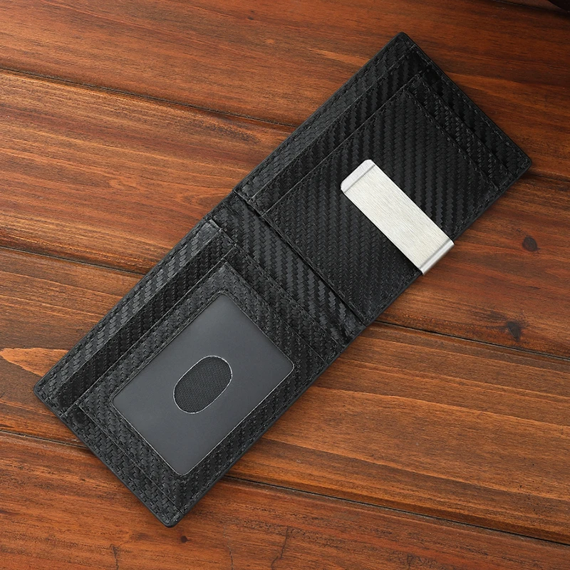 Slim Bifold Front Pocket Minimalist Card Holder RFID Blocking Carbon Fiber Faux Leather Wallet With Money Clip