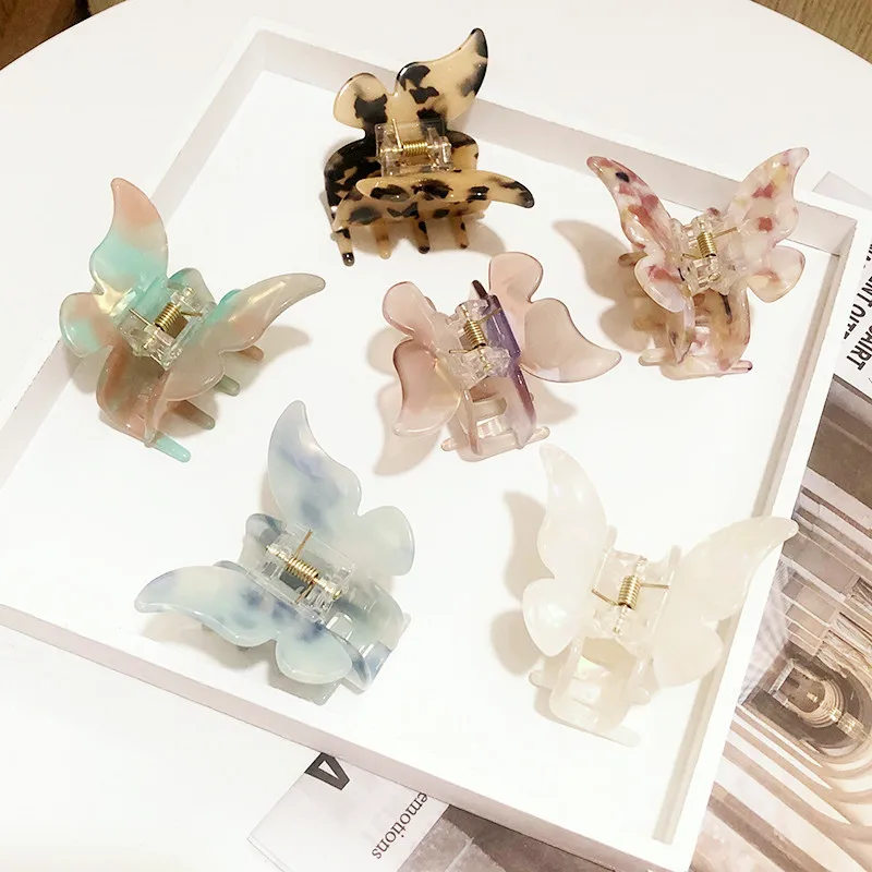 Fashion Magic Color French Retro Butterfly Hairpin Plate Hair Acetate Sweet Butterfly Hair Claw Clips For Women