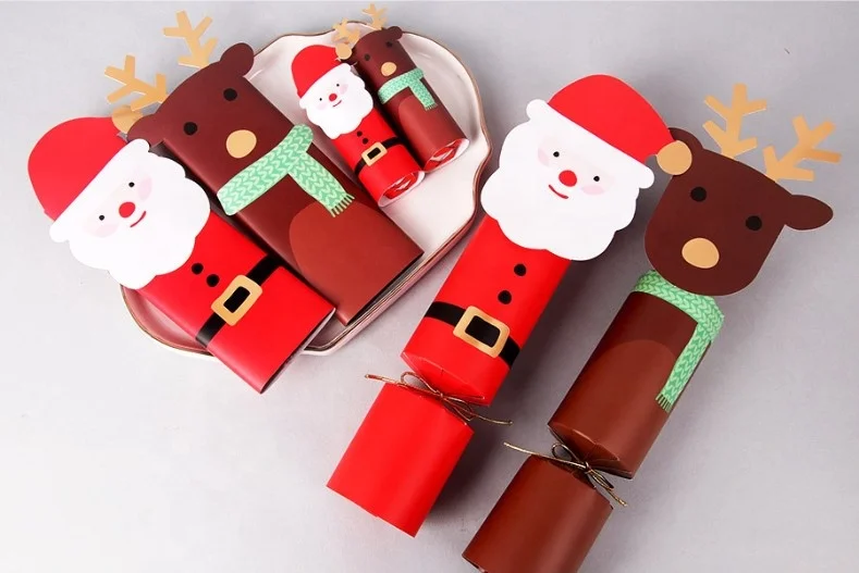 New Creative Paper Christmas Cracker Candy Box Santa Claus Deer Nutcracker Gift Crackers Christmas Party Favors