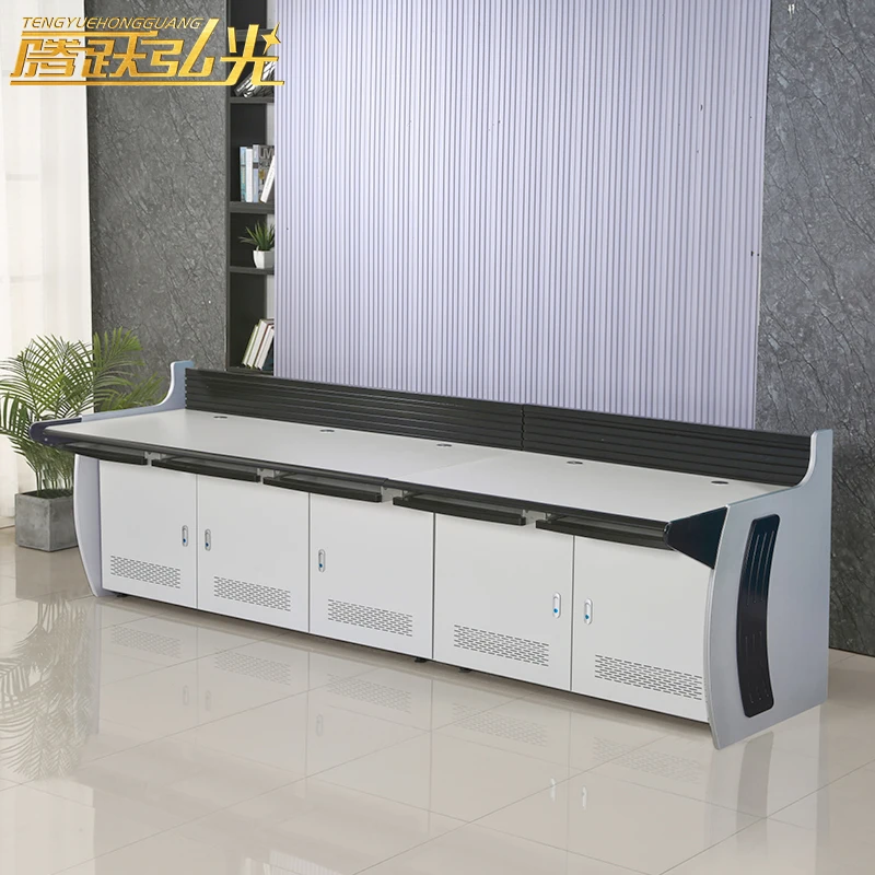 five workstations C Style Command Center Consoles Monitoring Table Conference Room Furniture Office Furniture