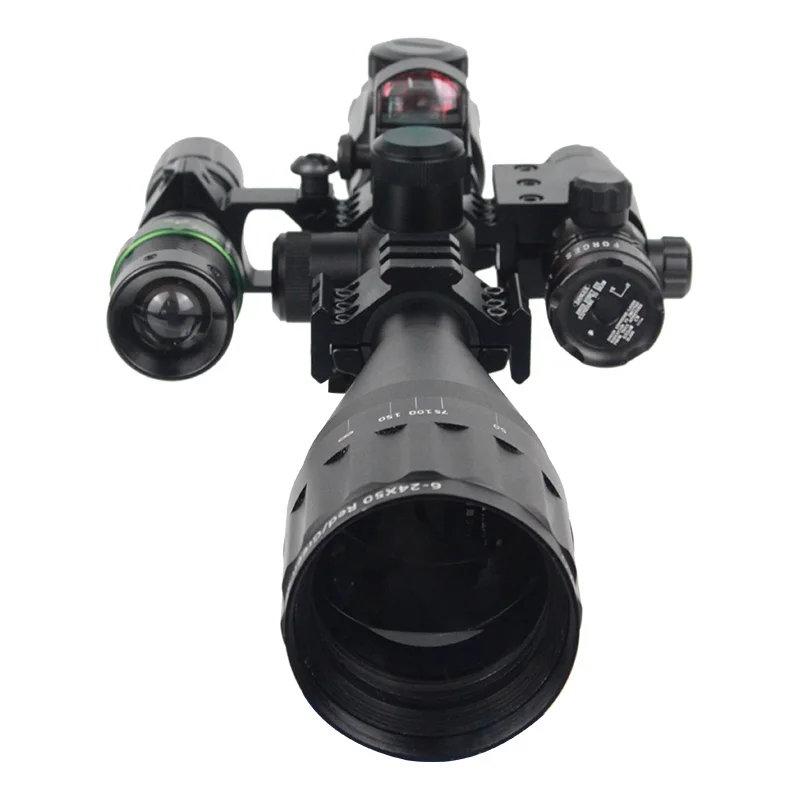 Super Cool 6-24x50+  Red Dot Sight +Laser Sight +Flash Light  Hunting Scope Combo Optical Scope Reflex Sight Scope