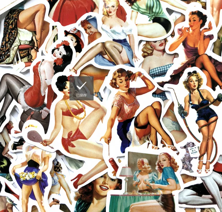 
50PCS Vintage Girls Sticker Pack PVC Waterproof Stickers For Skateboard Bottle Laptop Hot Sale Beautiful Cute Girls Cartoon Set 