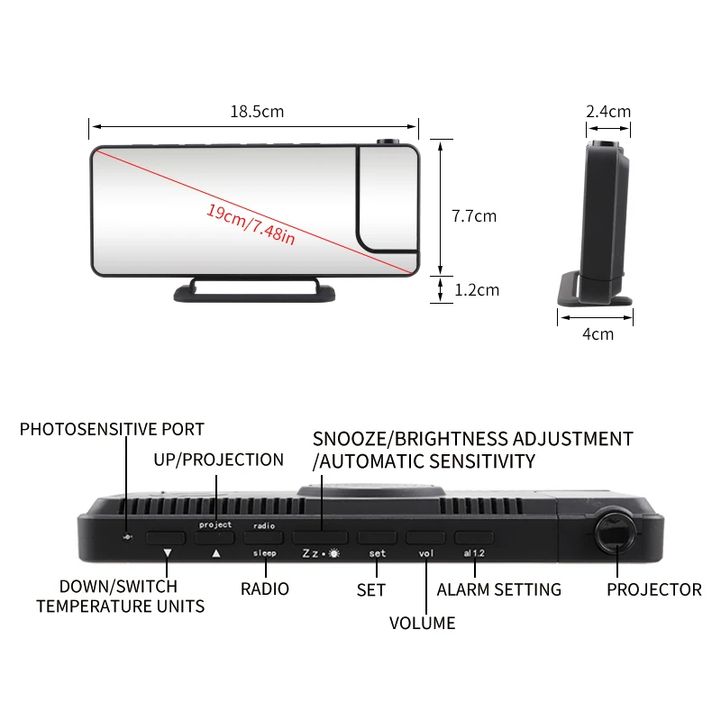Mirror Desk Clock For Bedroom Digital Led Projector With Logo Wall Best Radio Alarm Lcd Indoor Electronic Desktop Fm