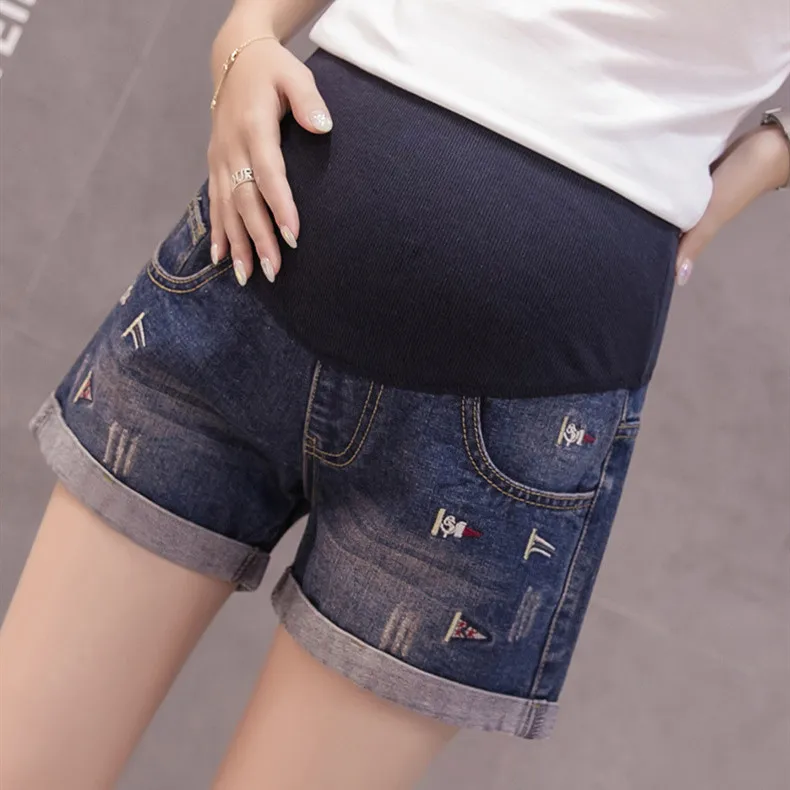 Модные джинсовые шорты с вышивкой для беременных женщин